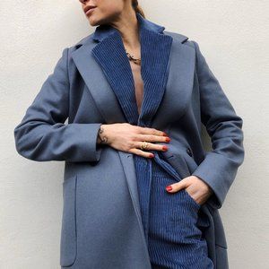 Mango Slate Blue Corduroy Suit Jacket